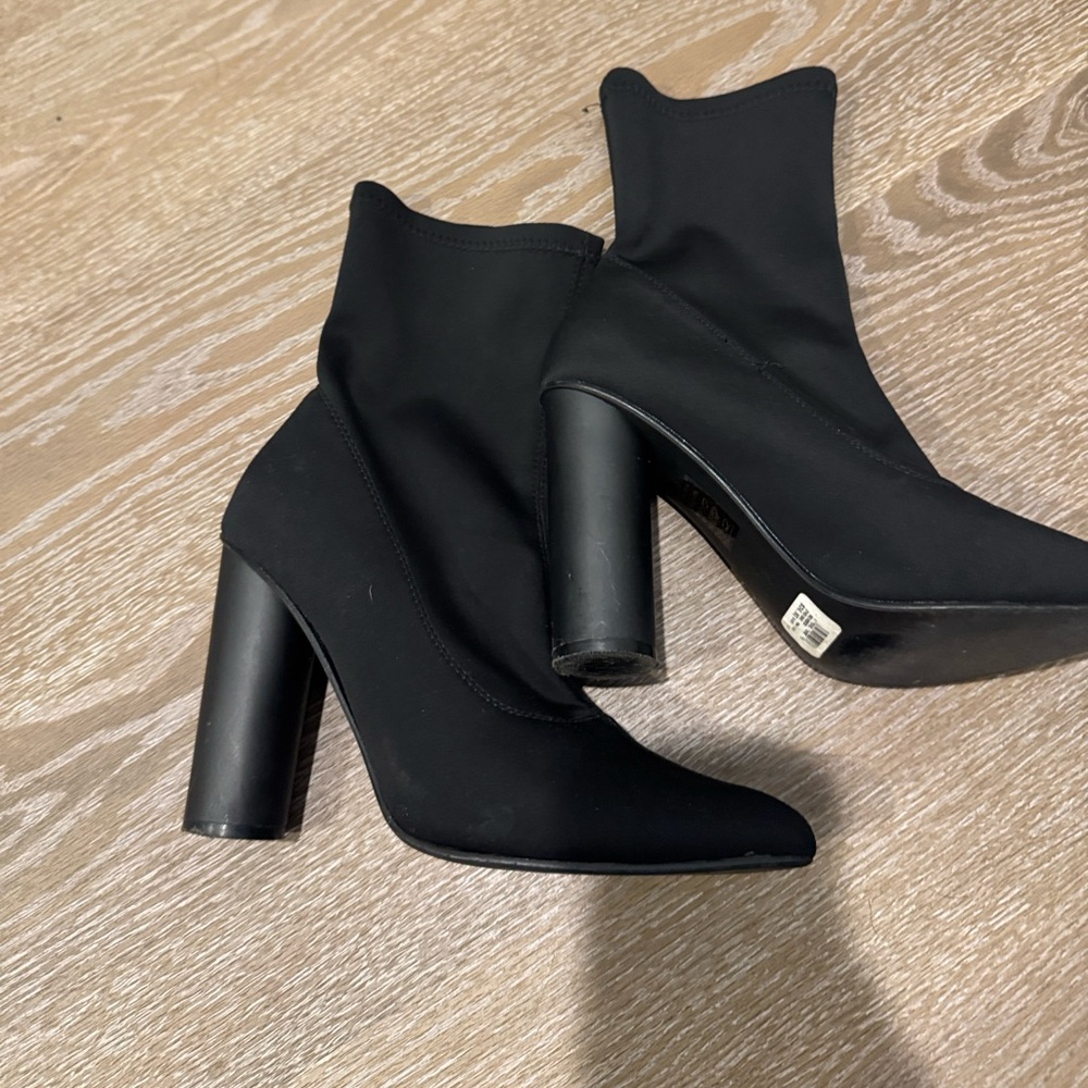 Women’s Black Stretch Sock Booties with Block Heel